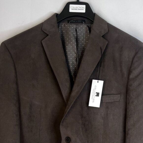 Michael Strahan NWT Brown Faux Suede Suit Coat Blazer Single Breasted Size 46S - Picture 2 of 11